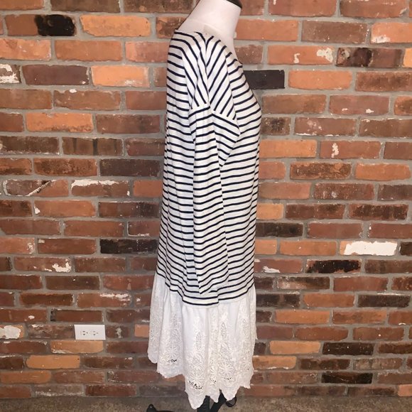 Soft Surroundings Left Blank Striped Embroidered Lace Hem LS Dress Small - Picture 4 of 7